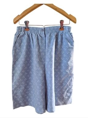 Vintage Denim Chambray Floral Mom Shorts